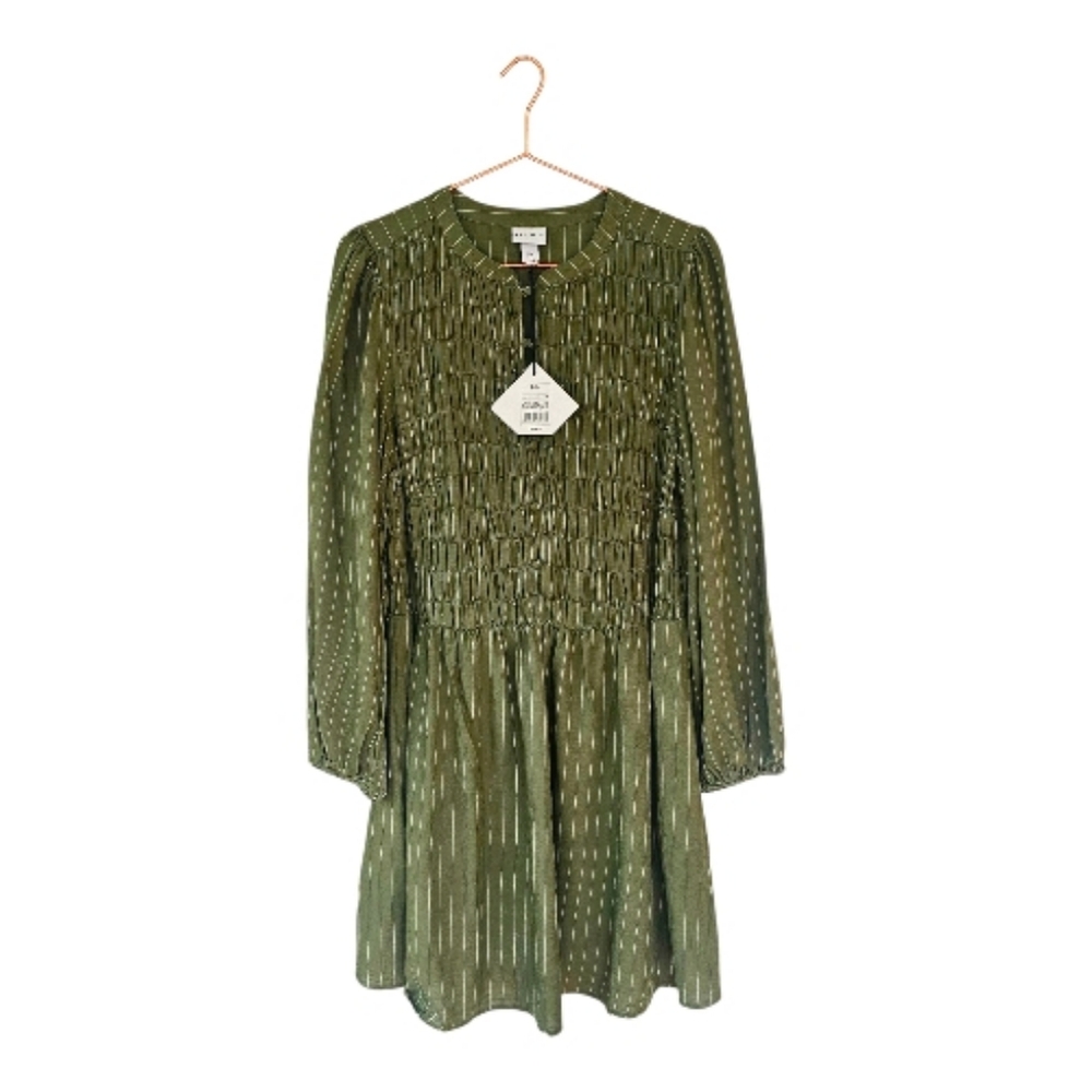 Ava & Viv Olive Stripe Smocked Front Midi Dress with Pockets XXL NWT